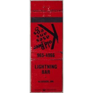 Matchbook Cover Lightning Bar Alvarado MN Minnesota Kold Beer in Kases Kans Kegs